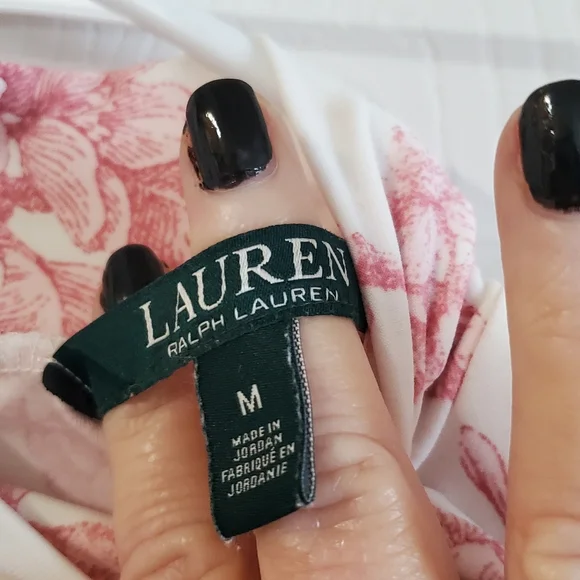 Lauren Ralph Lauren Med Long Sleeve Blouse Pink White Floral Romantic - Picture 4 of 12